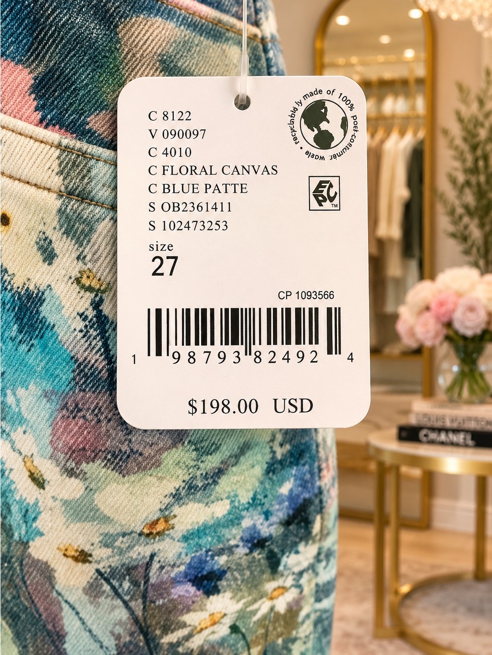 Free People We The Free Tennessee Low-Rise Illusions Floral Canvas Jeans NWT 27 - Picture 3 of 3